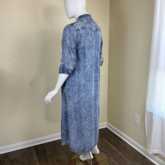 Soft Surroundings Women's Size Petite XL Tencel Acid Wash Maxi Shirt Denim Dress - Picture 12 of 17